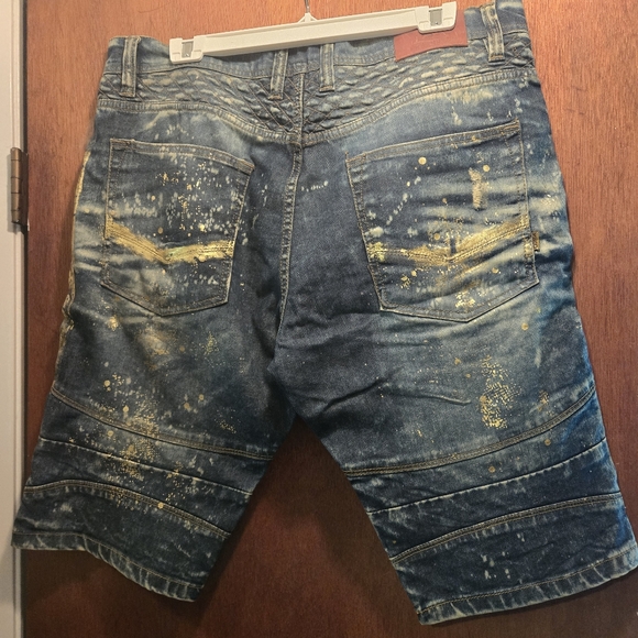 MAKOBI blue & gold distressed NEW JORTS! sz36 - Picture 7 of 10